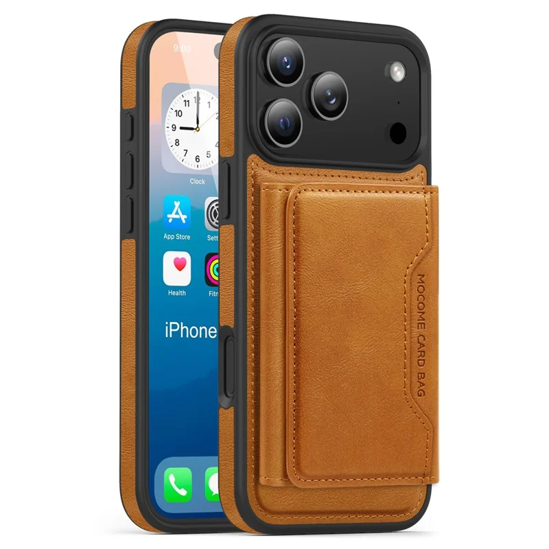 For iPhone 17 Pro Case Compatible with MagSafe Leather Back Phone Cover with Detachable Card Bag - Brown