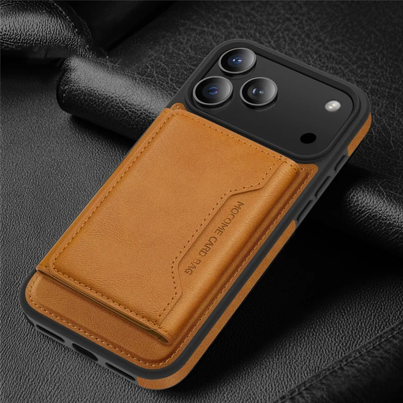 For iPhone 17 Pro Case Compatible with MagSafe Leather Back Phone Cover with Detachable Card Bag - Brown