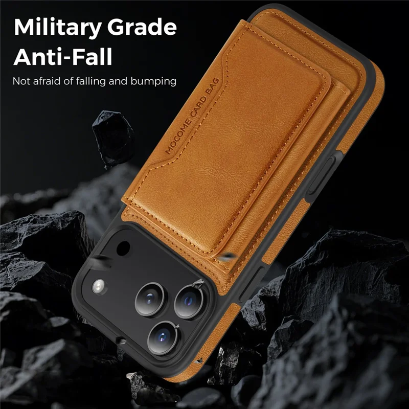 For iPhone 17 Pro Case Compatible with MagSafe Leather Back Phone Cover with Detachable Card Bag - Brown