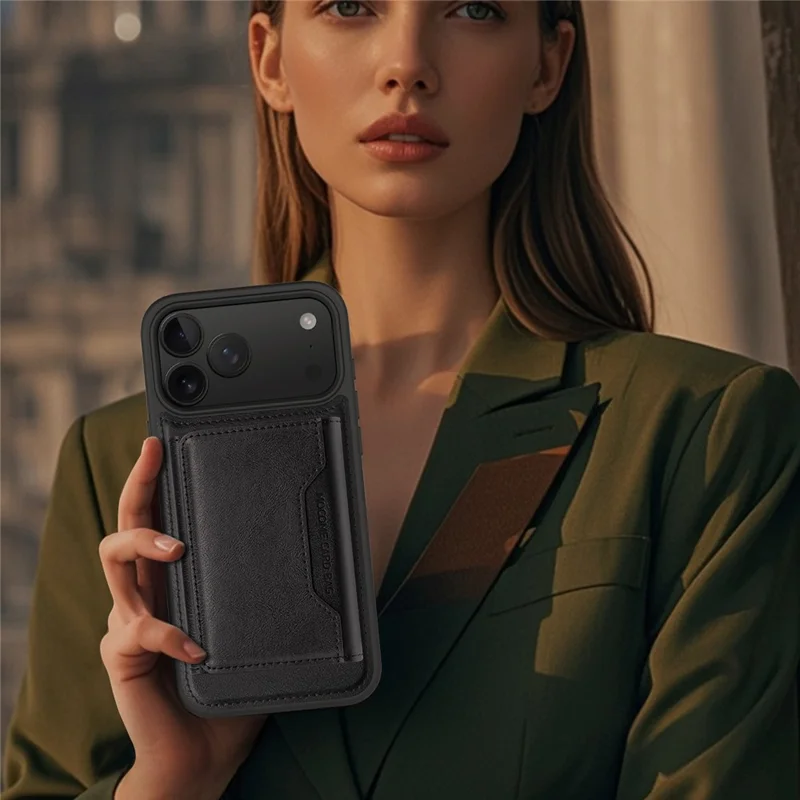 Etui na iPhone 17 Pro Max zgodne z MagSafe, skórzana tylna pokrywa z odkładanym etui na karty - Brązowe