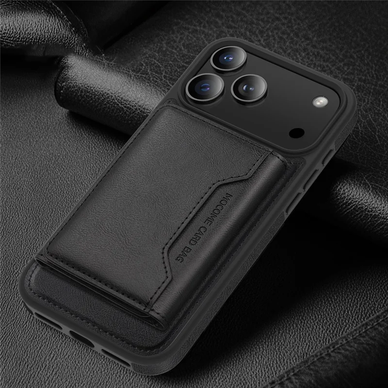 For iPhone 17 Pro Max Case Compatible with MagSafe Leather Back Phone Cover with Detachable Card Bag - Black