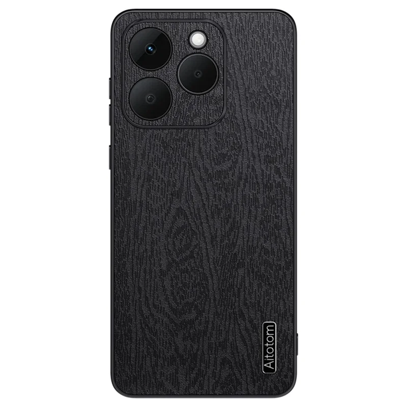 For Realme 15T 5G Case Wood Texture PU Leather Coated PC TPU Phone Cover - Black
