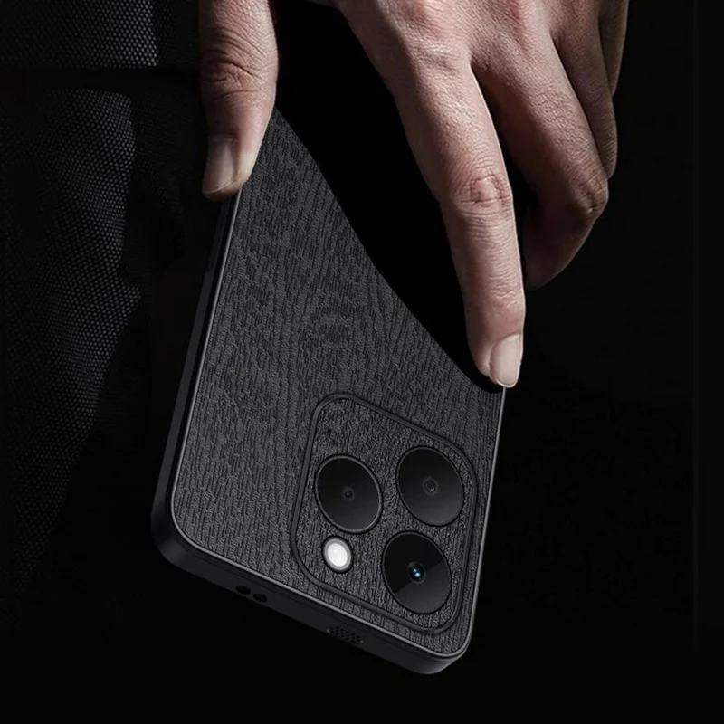 For Realme 15T 5G Case Wood Texture PU Leather Coated PC TPU Phone Cover - Black