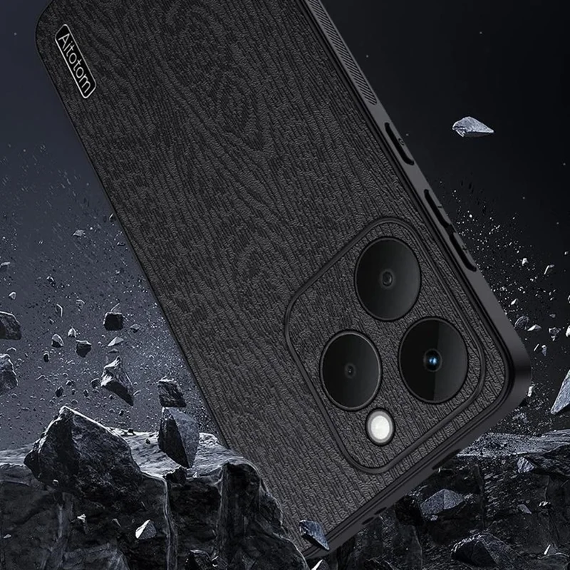 For Realme 15T 5G Case Wood Texture PU Leather Coated PC TPU Phone Cover - Black