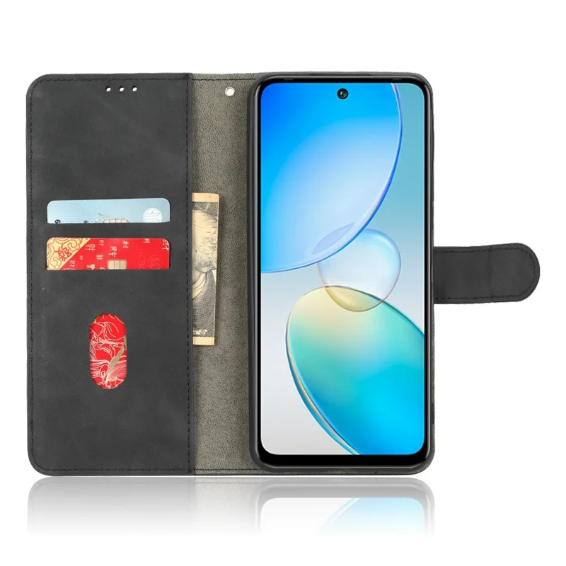 Phone Cover for Infinix Hot 12 4G, Bump Proof Skin-Touch Feeling PU Leather Wallet Case with Stand Feature - Black
