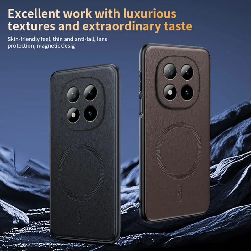 For Xiaomi Poco M8 Pro 5G / Redmi Note 15 Pro+ 5G (Global) Magnetic Case Leather Coated TPU + PC Phone Cover - Black