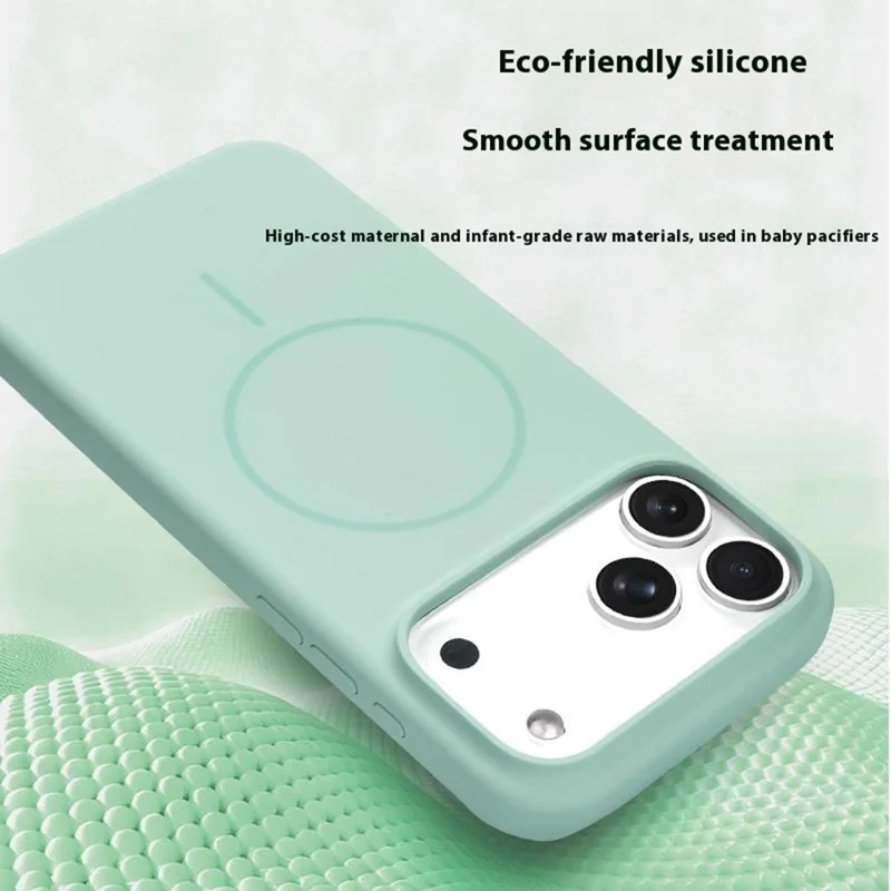 Capa para iPhone 17 Pro Max Compatível com MagSafe Capa de Silicone Líquido para Telefone com Orifício para Cordão / Botão de IA - Verde
