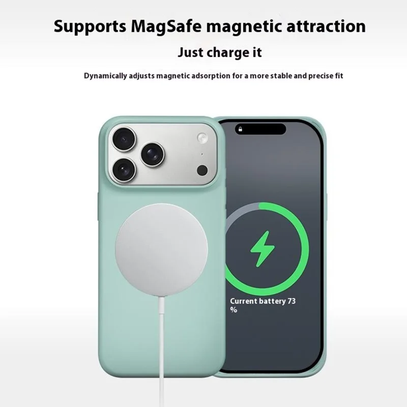 Funda de silicona líquida compatible con iPhone 17 Pro con soporte MagSafe, funda de teléfono con orificio para cordón y botón de IA - Negro