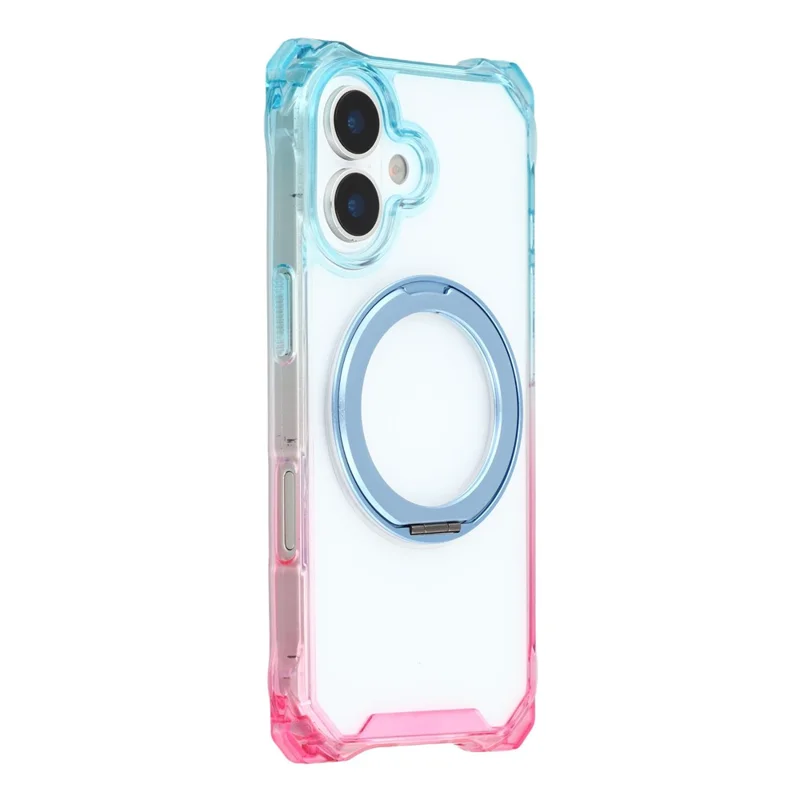 For iPhone 17 Magnetic Case Ring Kickstand TPU + PC Phone Cover - Gradient Blue / Pink