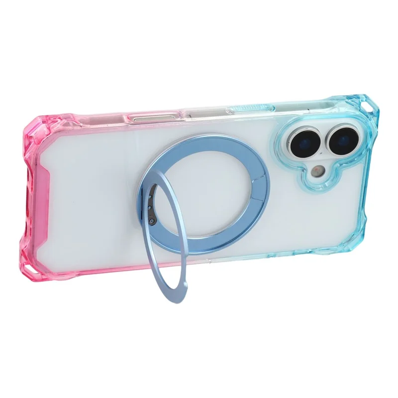 For iPhone 17 Magnetic Case Ring Kickstand TPU + PC Phone Cover - Gradient Blue / Pink