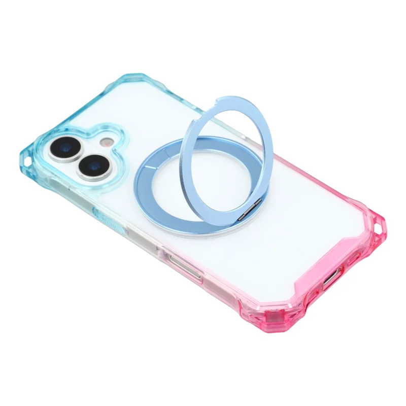 For iPhone 17 Magnetic Case Ring Kickstand TPU + PC Phone Cover - Gradient Blue / Pink