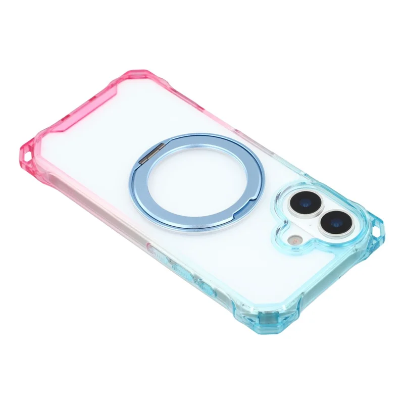 For iPhone 17 Magnetic Case Ring Kickstand TPU + PC Phone Cover - Gradient Blue / Pink