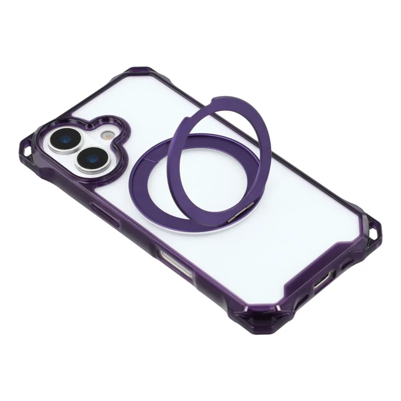 For iPhone 17 Magnetic Case Ring Kickstand TPU + PC Phone Cover with Lanyard - Purple