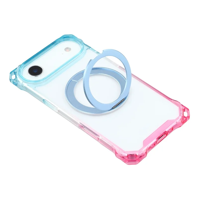 For iPhone Air Magnetic Case Ring Kickstand TPU + PC Phone Cover - Gradient Blue / Pink