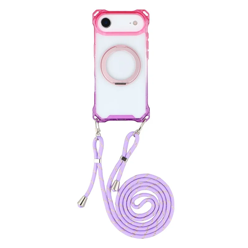 For iPhone Air Magnetic Case Ring Kickstand TPU + PC Phone Cover with Lanyard - Gradient Pink / Purple