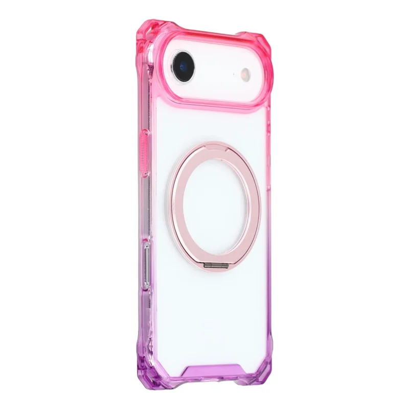 For iPhone Air Magnetic Case Ring Kickstand TPU + PC Phone Cover with Lanyard - Gradient Pink / Purple