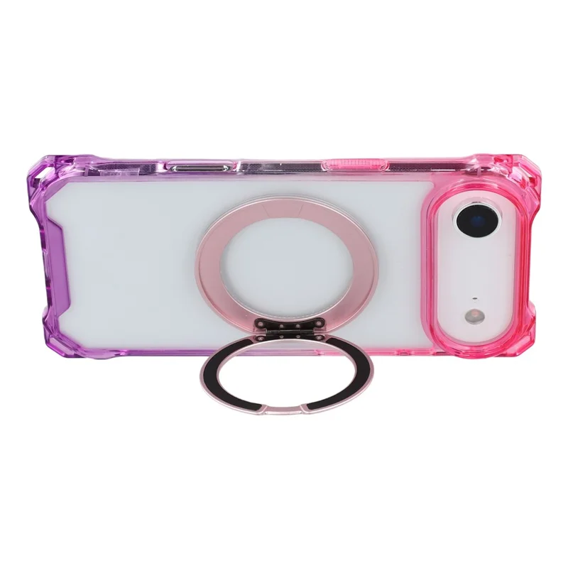For iPhone Air Magnetic Case Ring Kickstand TPU + PC Phone Cover with Lanyard - Gradient Pink / Purple
