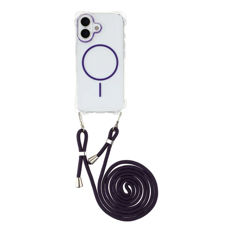 For iPhone 17 Magnetic Case with Lanyard Drop-Proof TPU + PC Phone Back Cover - Purple