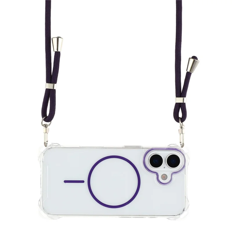 For iPhone 17 Magnetic Case with Lanyard Drop-Proof TPU + PC Phone Back Cover - Purple