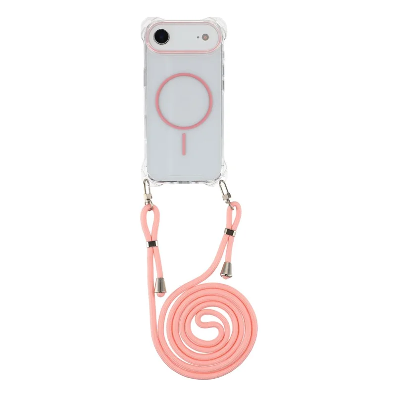 For iPhone Air Magnetic Case with Lanyard Drop-Proof TPU + PC Phone Back Cover - Pink