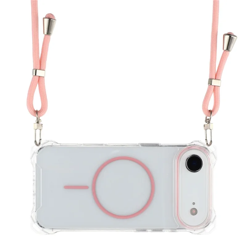 For iPhone Air Magnetic Case with Lanyard Drop-Proof TPU + PC Phone Back Cover - Pink