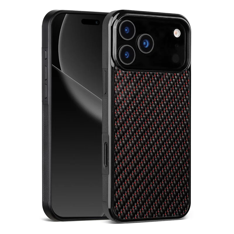 For iPhone 17 Pro Max Case Compatible with MagSafe Twill Texture Aramid Fiber TPU Shockproof Phone Cover - Red