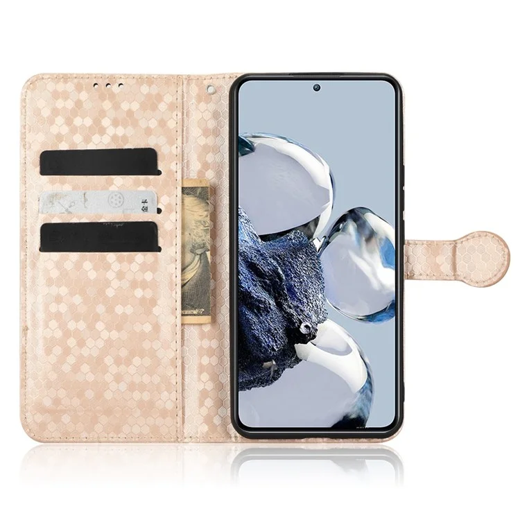 Für Xiaomi 12T Pro 5G Punktmuster Geprägtes PU Leder-telefon Hülle Wallet Magnetic Drop-proof Flip Folio Telefonabdeckung Mit Riemen - Roségold