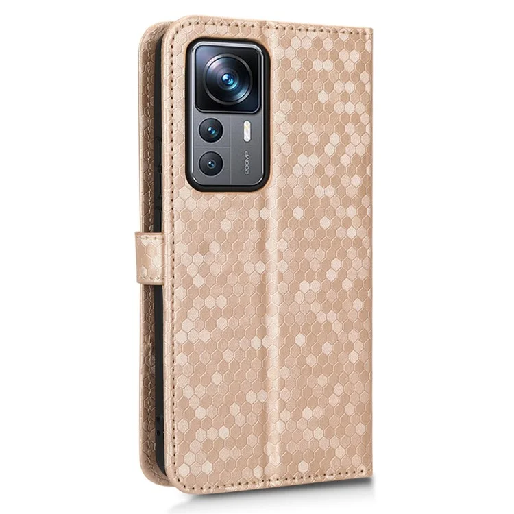 For Xiaomi 12T Pro 5G Dot Pattern Imprinted PU Leather Phone Case Stand Wallet Magnetic Drop-proof Flip Folio Phone Cover with Strap - Rose Gold