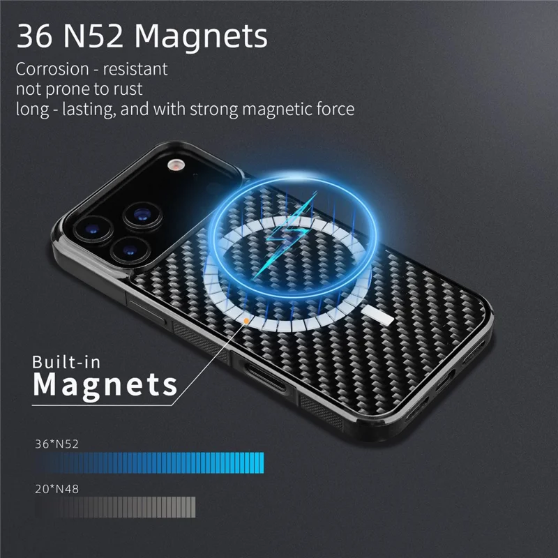 For iPhone 17 Pro Case Compatible with MagSafe Twill Texture Aramid Fiber TPU Shockproof Phone Cover - Black
