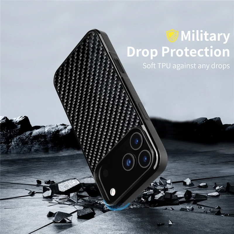 For iPhone 17 Pro Case Compatible with MagSafe Twill Texture Aramid Fiber TPU Shockproof Phone Cover - Black