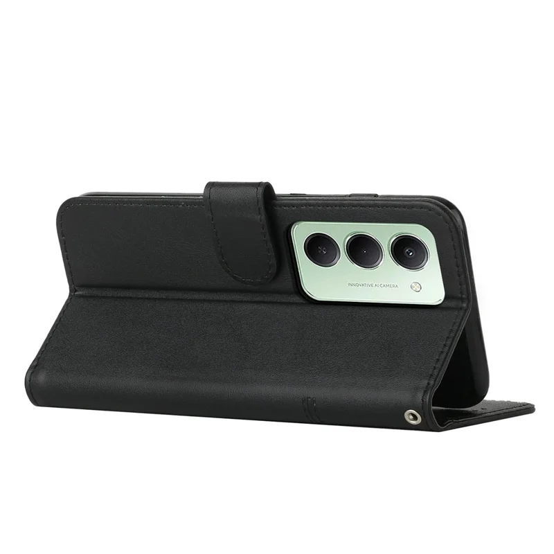 For Xiaomi Redmi 15 4G (EU) (171mm) / 15 5G (EU) (171mm) Leather Phone Case Foldable Stand Wallet Flip Cover with Strap - Black