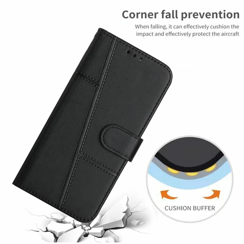 For Xiaomi Redmi 15 4G (EU) (171mm) / 15 5G (EU) (171mm) Leather Phone Case Foldable Stand Wallet Flip Cover with Strap - Black