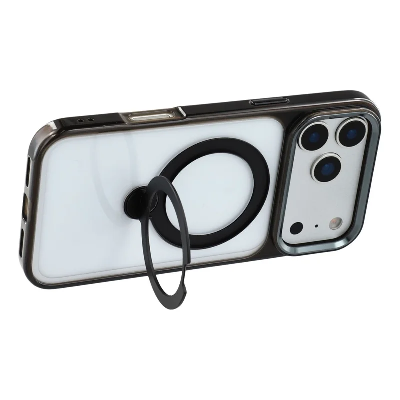 JAUCASE For iPhone 17 Pro Max Case Rotating Kickstand TPU + PC Clear Phone Back Cover - Transparent Black