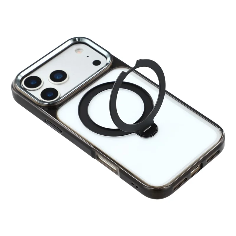 JAUCASE For iPhone 17 Pro Case Rotating Kickstand TPU + PC Clear Phone Back Cover - Transparent Black