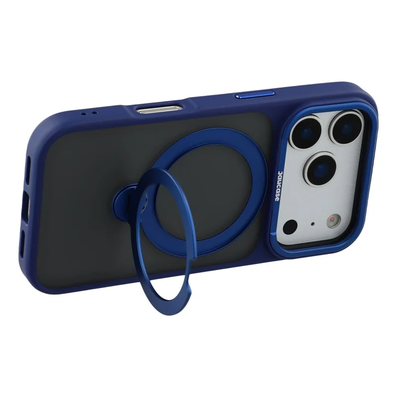 JAUCASE Etui na iPhone 17 Pro Max z obracaną podpórką, matowe etui z fakturą skóry PC + TPU - Przezroczyste niebieskie