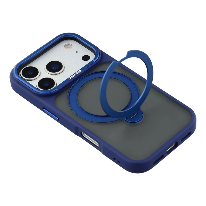 JAUCASE Etui na iPhone 17 Pro Max z obracaną podpórką, matowe etui z fakturą skóry PC + TPU - Przezroczyste niebieskie