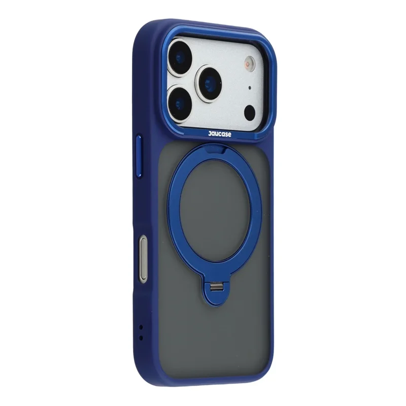 JAUCASE For iPhone 17 Pro Case Rotating Kickstand Skin-Touch Matte PC + TPU Phone Cover - Transparent Blue