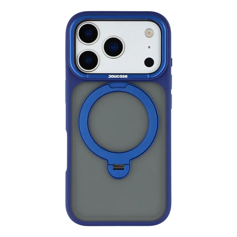 JAUCASE For iPhone 17 Pro Case Rotating Kickstand Skin-Touch Matte PC + TPU Phone Cover - Transparent Blue