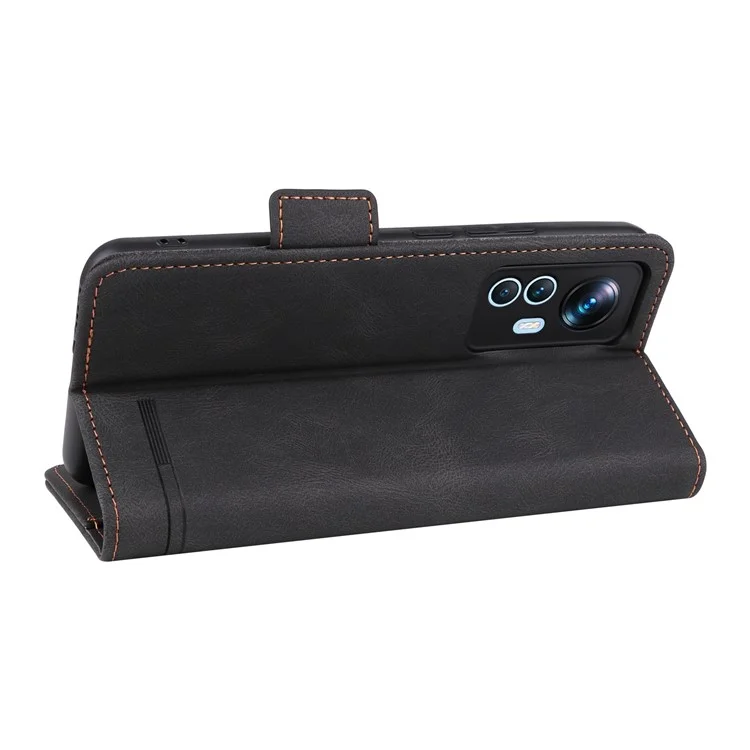 For Xiaomi 12T 5G / Redmi K50 Ultra 5G Wallet Flip Phone Cover Hardware Decor PU Leather Magnetic Closure Stand Case - Black