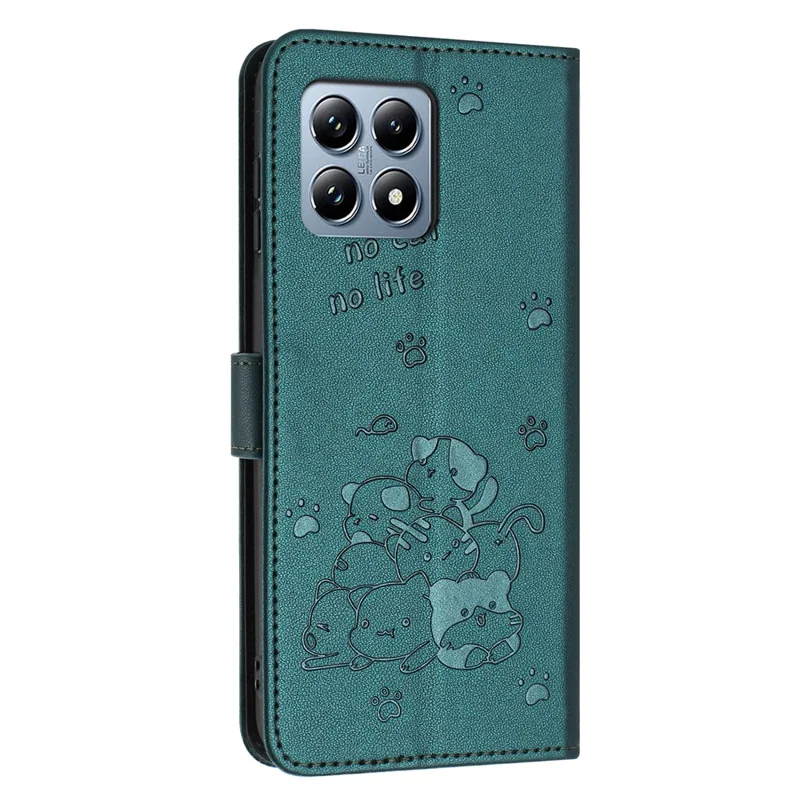 For Xiaomi 15T Wallet Case Cats Imprint Leather Phone Cover with Strap - Blackish Green