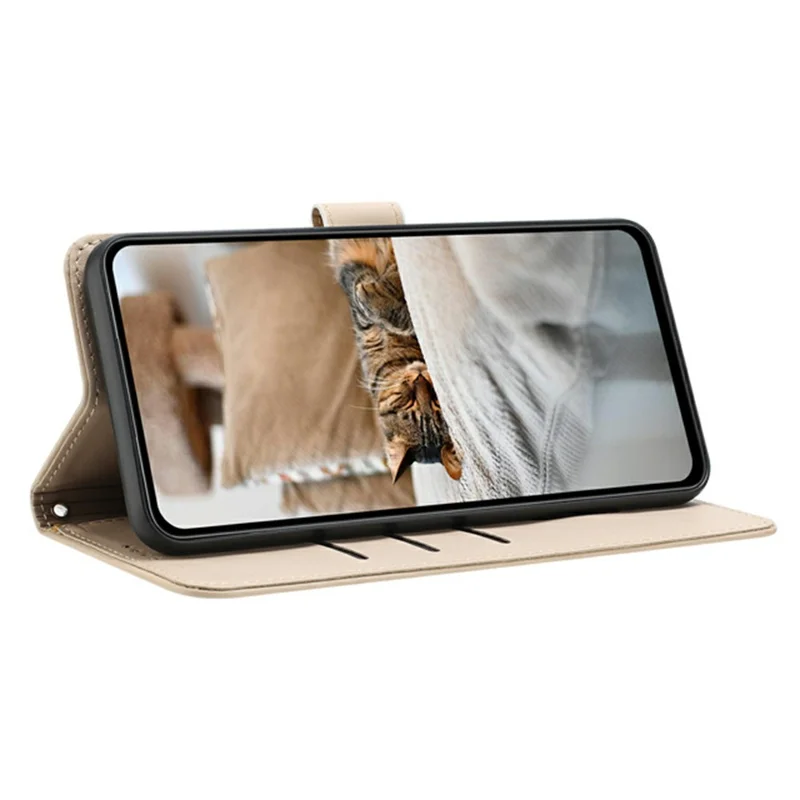 Xiaomi 15T Pro Wallet Case Katzen Prägung Leder Handyhülle mit Trageriemen - Beige