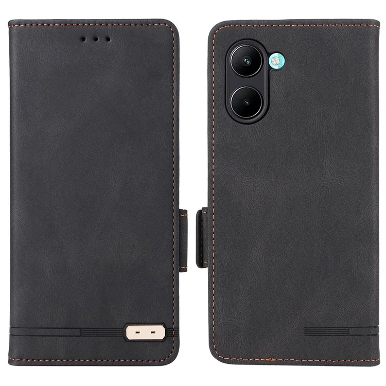 For Realme C33 2023 4G / C33 4G PU Leather Wallet Case Hardware Decor Magnetic Closure Stand Shockproof Phone Cover - Black