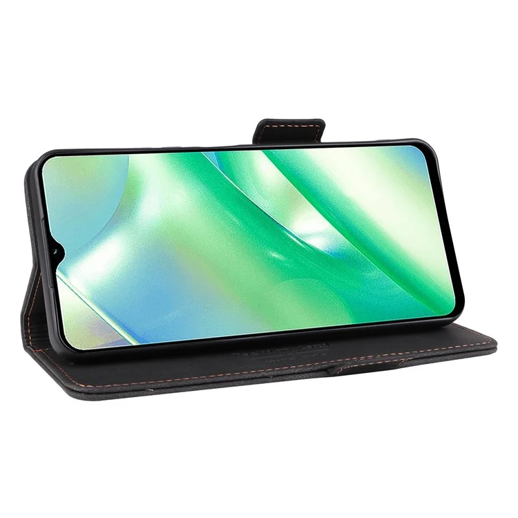 For Realme C33 2023 4G / C33 4G PU Leather Wallet Case Hardware Decor Magnetic Closure Stand Shockproof Phone Cover - Black