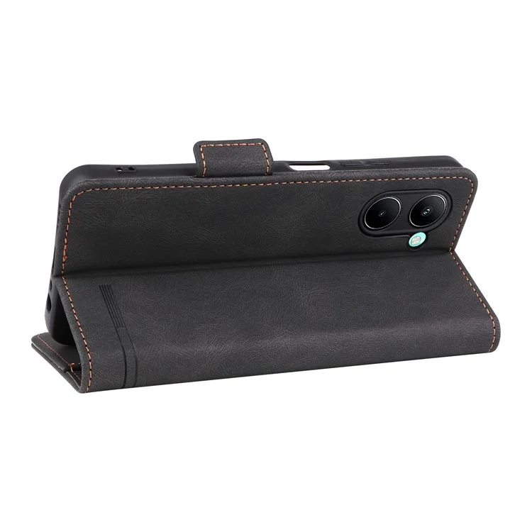 For Realme C33 2023 4G / C33 4G PU Leather Wallet Case Hardware Decor Magnetic Closure Stand Shockproof Phone Cover - Black