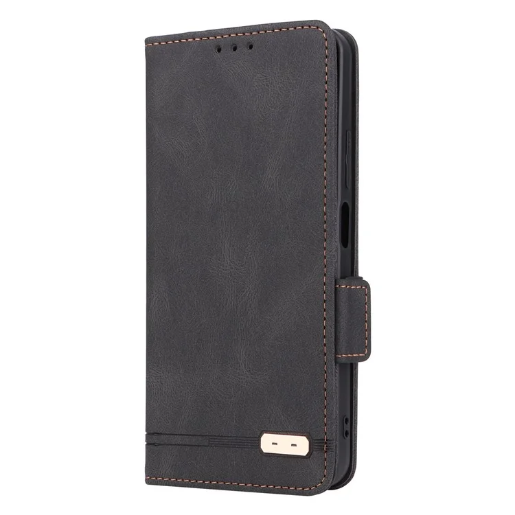 For Realme C33 2023 4G / C33 4G PU Leather Wallet Case Hardware Decor Magnetic Closure Stand Shockproof Phone Cover - Black