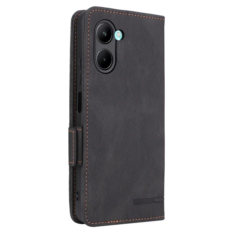 For Realme C33 2023 4G / C33 4G PU Leather Wallet Case Hardware Decor Magnetic Closure Stand Shockproof Phone Cover - Black