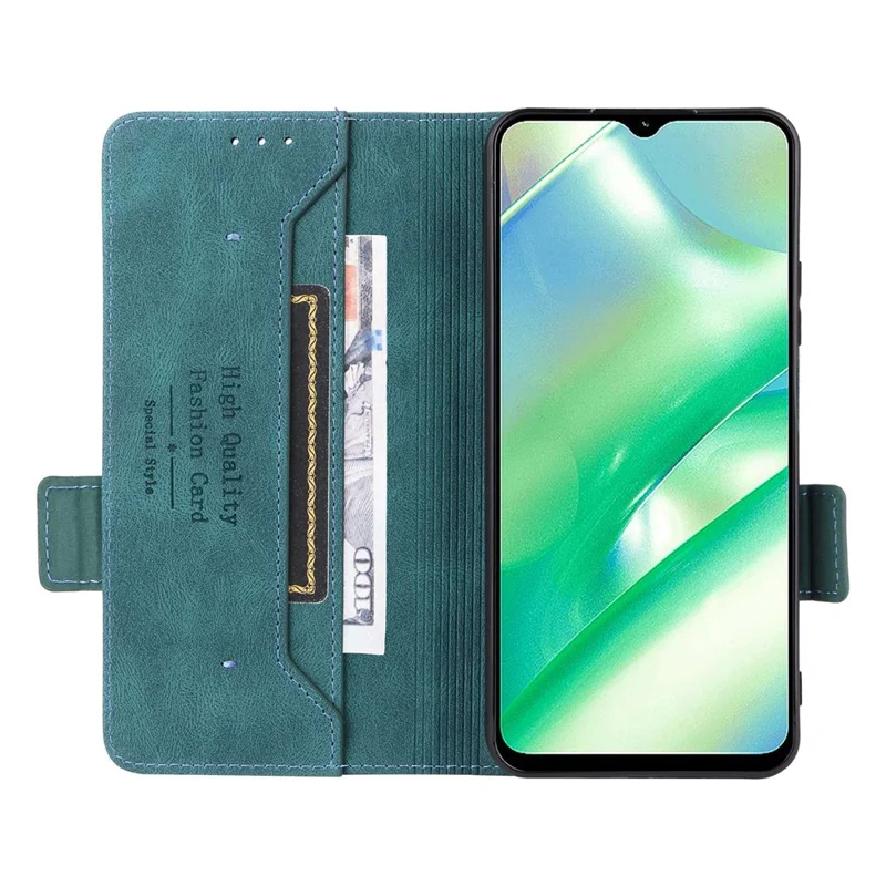 For Realme C33 2023 4G / C33 4G PU Leather Wallet Case Hardware Decor Magnetic Closure Stand Shockproof Phone Cover - Blue