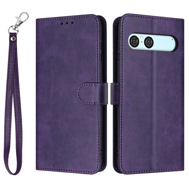 For Sony Xperia 10 VII Case Flip Stand Calf Texture PU Leather Wallet Phone Cover with Strap - Purple