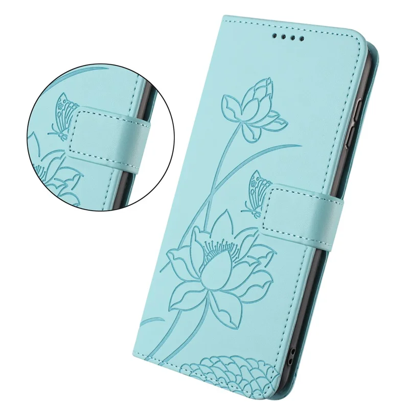 For iPhone 18 Pro / 17 Pro Case Wallet Stand Lotus Imprint Leather Phone Cover with Wrist Strap - Green