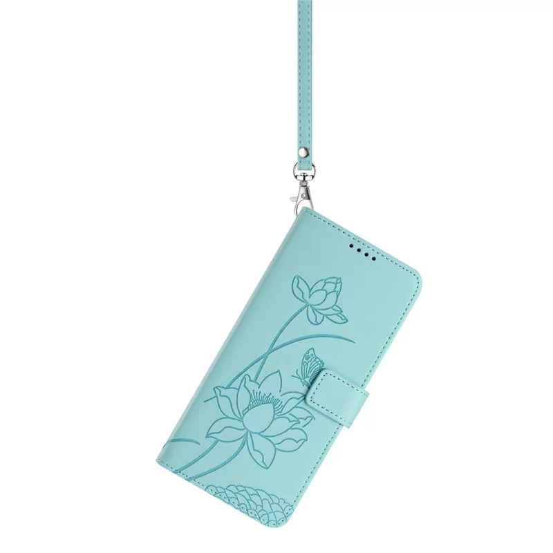 For iPhone 18 Pro / 17 Pro Case Wallet Stand Lotus Imprint Leather Phone Cover with Wrist Strap - Green